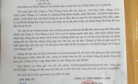 Tiên Phong Land gửi công văn khắc phục sai phạm tại dự án Khu dân cư mới Gò Cát