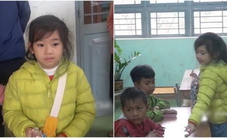 Hình ảnh con gái Mai Phương đi phát quà từ thiện cho các bạn nhỏ khó khăn khiến ai nấy đều xúc động